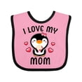 thumbnail image 1 of Inktastic I Love My Mom with Cute Penguin and Hearts Girls Baby Bib, 1 of 4