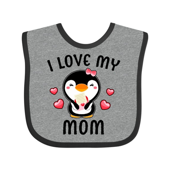 Inktastic I Love My Mom with Cute Penguin and Hearts Girls Baby Bib