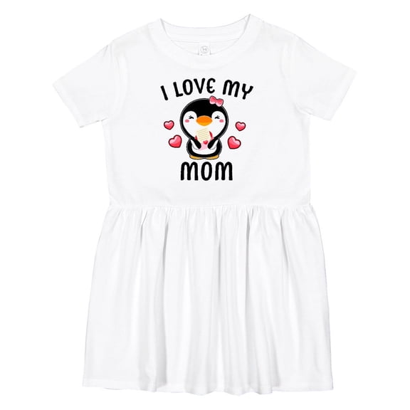 Inktastic I Love My Mom with Cute Penguin and Hearts Girls Toddler Dress