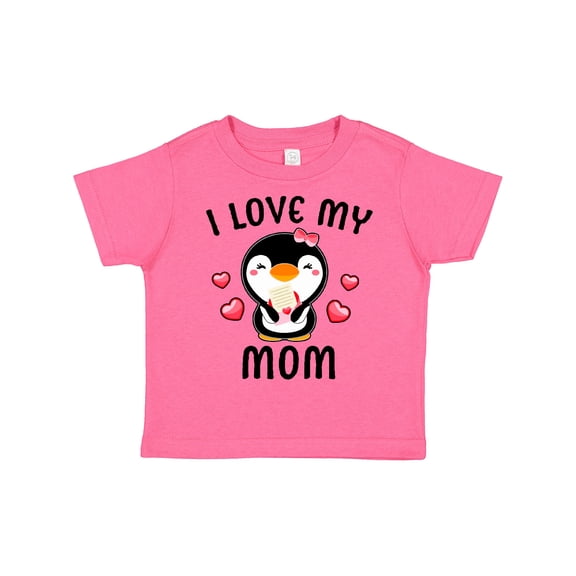 Inktastic I Love My Mom with Cute Penguin and Hearts Girls Toddler T-Shirt