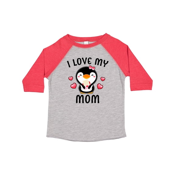 Inktastic I Love My Mom with Cute Penguin and Hearts Girls Toddler T-Shirt