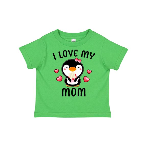 Inktastic I Love My Mom with Cute Penguin and Hearts Girls Toddler T-Shirt
