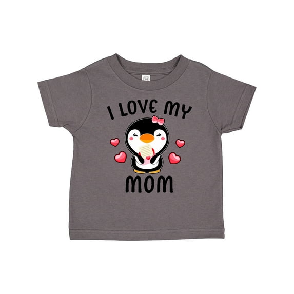 Inktastic I Love My Mom with Cute Penguin and Hearts Girls Toddler T-Shirt