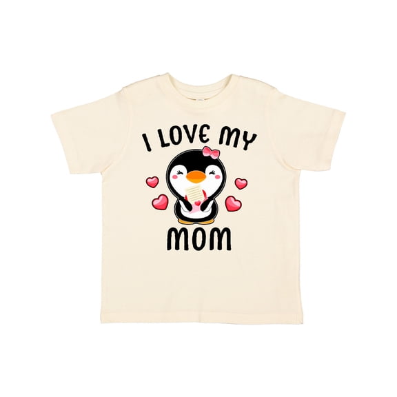 Inktastic I Love My Mom with Cute Penguin and Hearts Girls Toddler T-Shirt