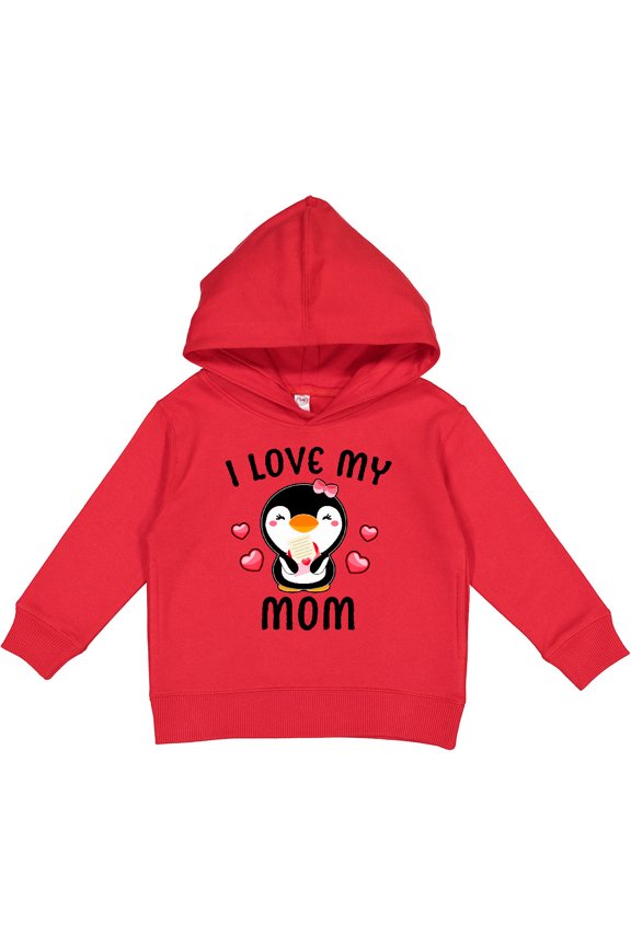 I Love My Mom with Cute Penguin and Hearts Toddler Hoodie