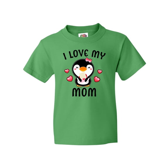 Inktastic I Love My Mom with Cute Penguin and Hearts Youth T-Shirt