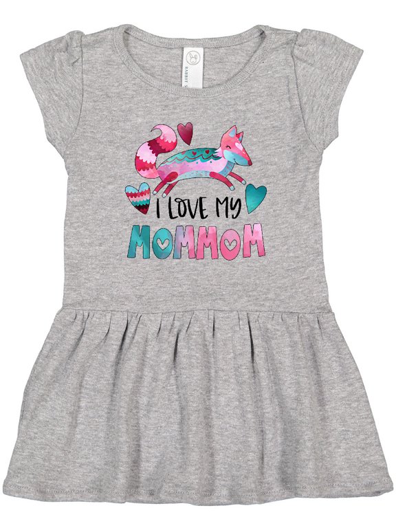 I Love My MomMom Pink and Blue Fox with Hearts Girls Toddler Dress