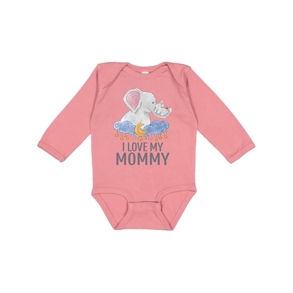 Inktastic I Love My Mommy Cute Elephants in Night Sky Boys or Girls Long Sleeve Baby Bodysuit