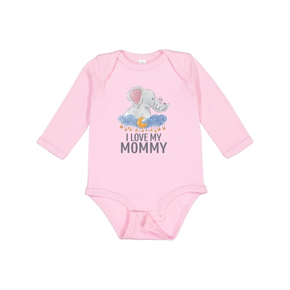 Inktastic I Love My Mommy Cute Elephants in Night Sky Boys or Girls Long Sleeve Baby Bodysuit