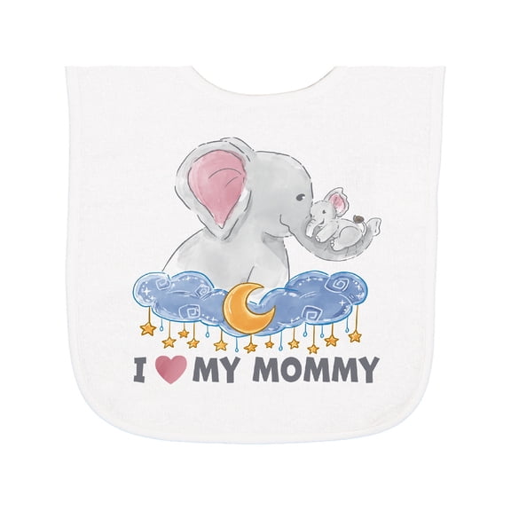 Inktastic I Love My Mommy Cute Elephants with Moon and Stars Baby Terry Cloth Bib
