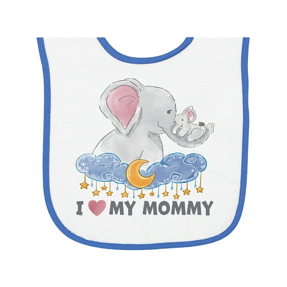 Inktastic I Love My Mommy Cute Elephants with Moon and Stars Baby Terry Cloth Bib