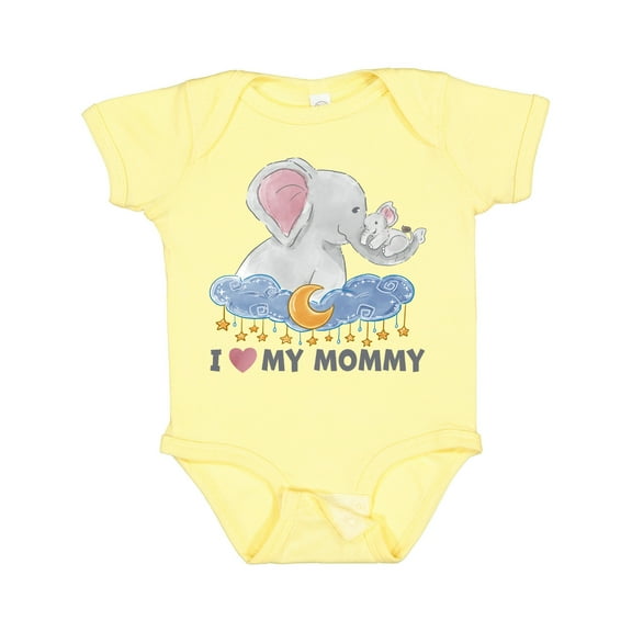 Inktastic I Love My Mommy Cute Elephants with Moon and Stars Boys or Girls Baby Bodysuit