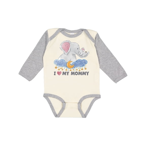 Inktastic I Love My Mommy Cute Elephants with Moon and Stars Boys or Girls Long Sleeve Baby Bodysuit