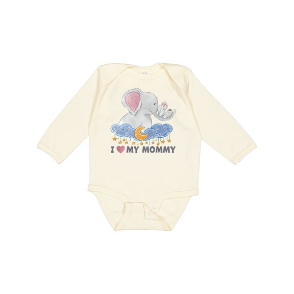 Inktastic I Love My Mommy Cute Elephants with Moon and Stars Boys or Girls Long Sleeve Baby Bodysuit