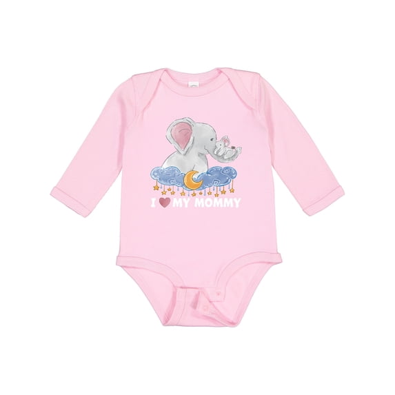 Inktastic I Love My Mommy Cute Elephants with Moon and Stars Boys or Girls Long Sleeve Baby Bodysuit