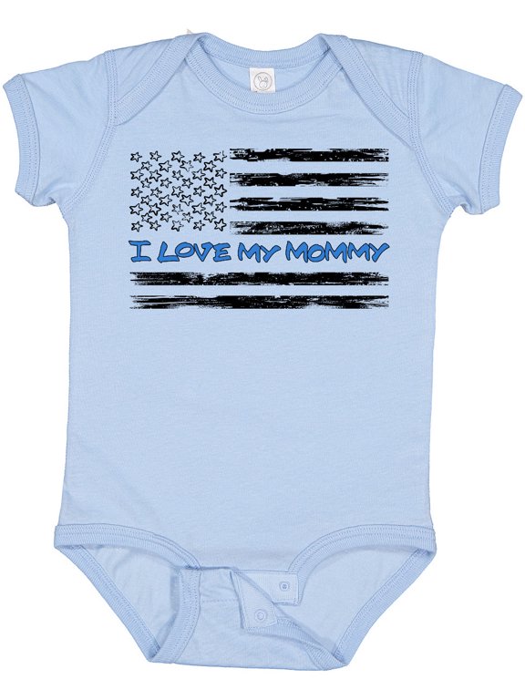 I Love My Mommy- Police Officer, Distressed Flag Boys or Girls Baby Bodysuit
