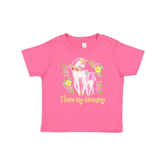 Inktastic I Love My Mommy Unicorn with Pink and Yellow Flowers Boys or Girls Baby T-Shirt