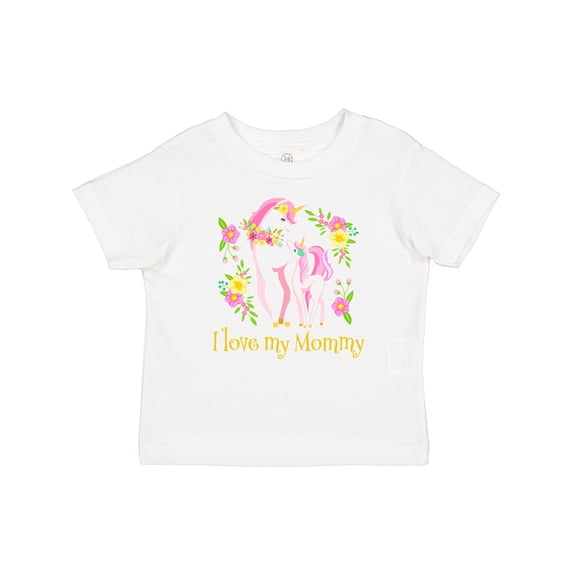 Inktastic I Love My Mommy Unicorn with Pink and Yellow Flowers Boys or Girls Baby T-Shirt