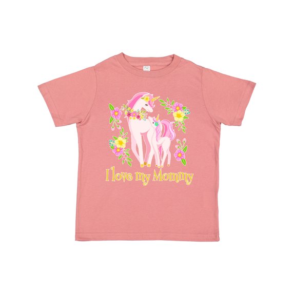 Inktastic I Love My Mommy Unicorn with Pink and Yellow Flowers Boys or Girls Toddler T-Shirt