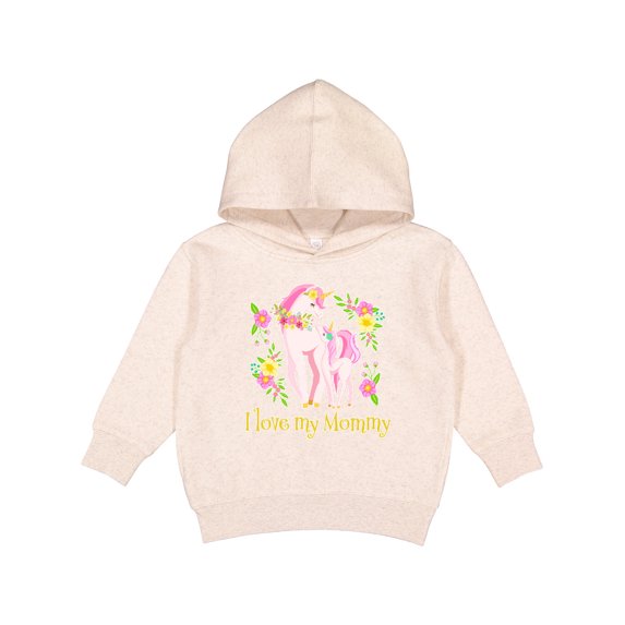 Inktastic I Love My Mommy Unicorn with Pink and Yellow Flowers Toddler Hoodie