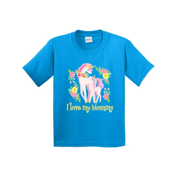 Inktastic I Love My Mommy Unicorn with Pink and Yellow Flowers Youth T-Shirt
