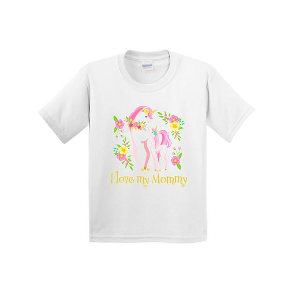 Inktastic I Love My Mommy Unicorn with Pink and Yellow Flowers Youth T-Shirt