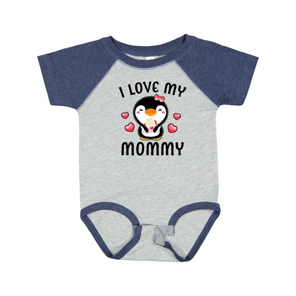 Inktastic I Love My Mommy with Cute Penguin and Hearts Girls Baby Bodysuit