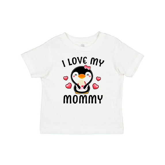 Inktastic I Love My Mommy with Cute Penguin and Hearts Girls Baby T-Shirt