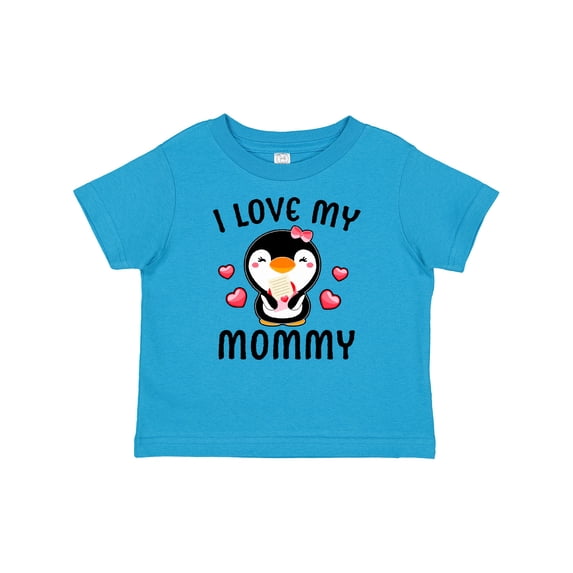 Inktastic I Love My Mommy with Cute Penguin and Hearts Girls Baby T-Shirt