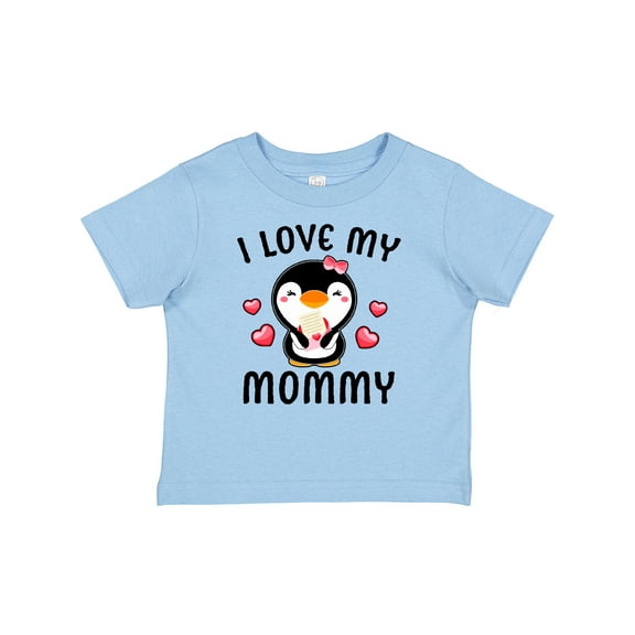 Inktastic I Love My Mommy with Cute Penguin and Hearts Girls Baby T-Shirt