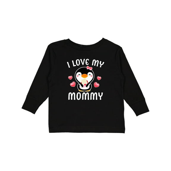 Inktastic I Love My Mommy with Cute Penguin and Hearts Girls Long Sleeve Toddler T-Shirt