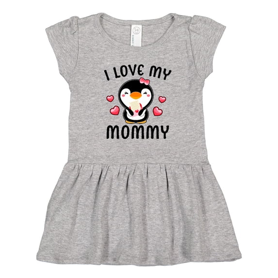 Inktastic I Love My Mommy with Cute Penguin and Hearts Girls Toddler Dress