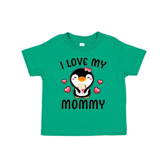 Inktastic I Love My Mommy with Cute Penguin and Hearts Girls Toddler T-Shirt