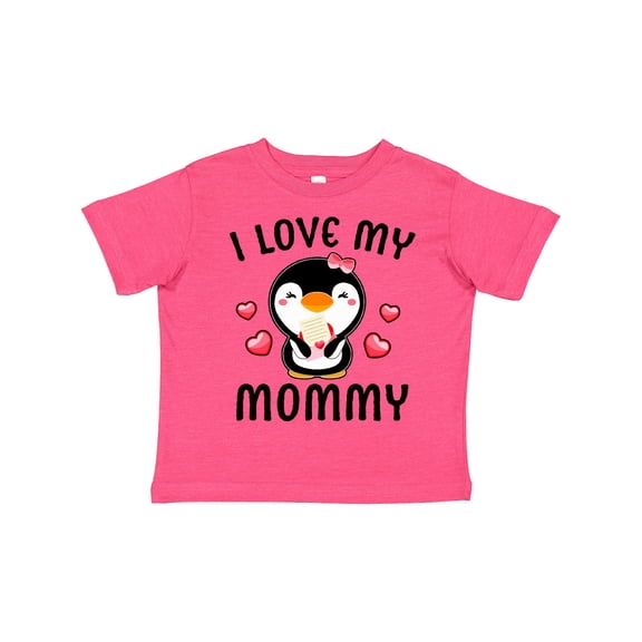 Inktastic I Love My Mommy with Cute Penguin and Hearts Girls Toddler T-Shirt