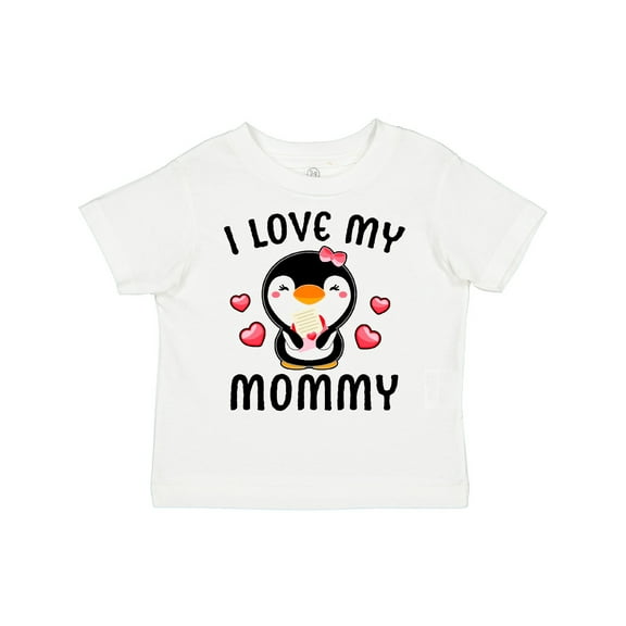 Inktastic I Love My Mommy with Cute Penguin and Hearts Girls Toddler T-Shirt