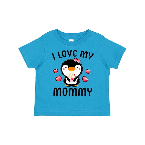 Inktastic I Love My Mommy with Cute Penguin and Hearts Girls Toddler T-Shirt