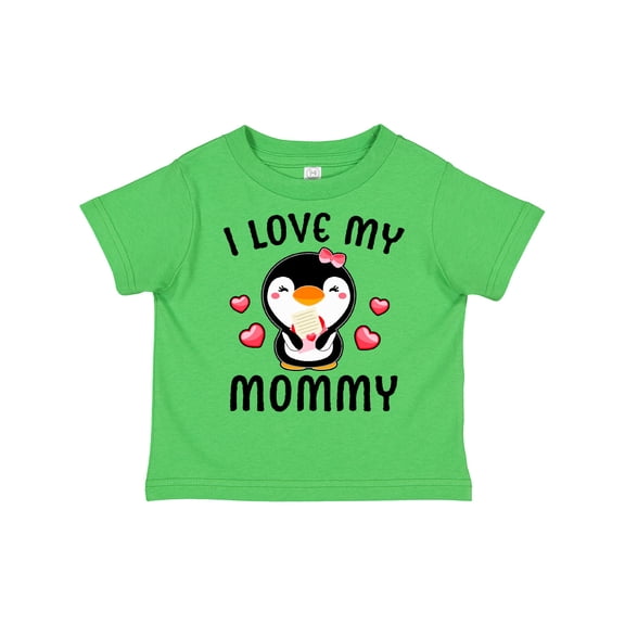 Inktastic I Love My Mommy with Cute Penguin and Hearts Girls Toddler T-Shirt