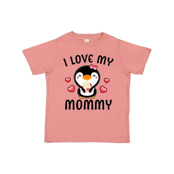 Inktastic I Love My Mommy with Cute Penguin and Hearts Girls Toddler T-Shirt