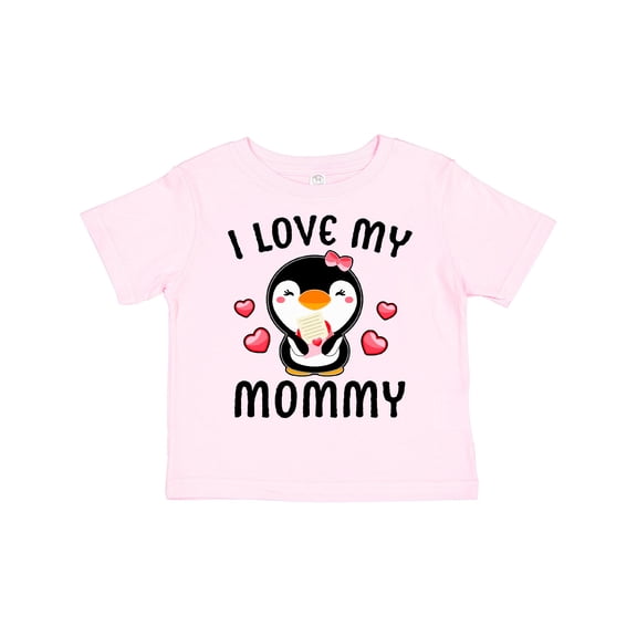 Inktastic I Love My Mommy with Cute Penguin and Hearts Girls Toddler T-Shirt