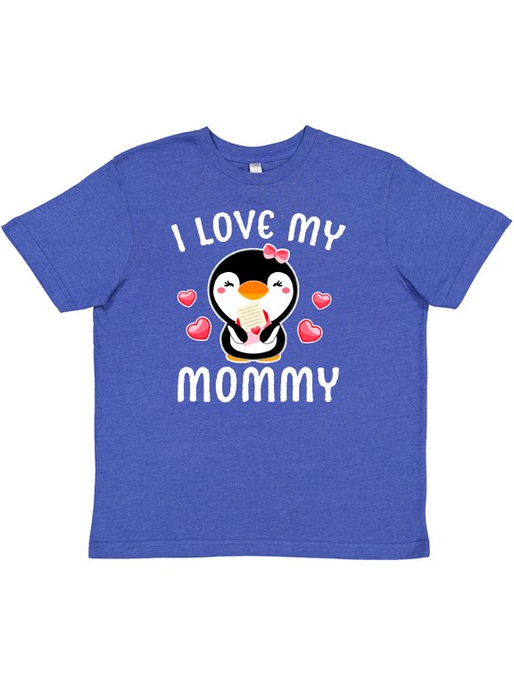 I Love My Mommy with Cute Penguin and Hearts Youth T-Shirt