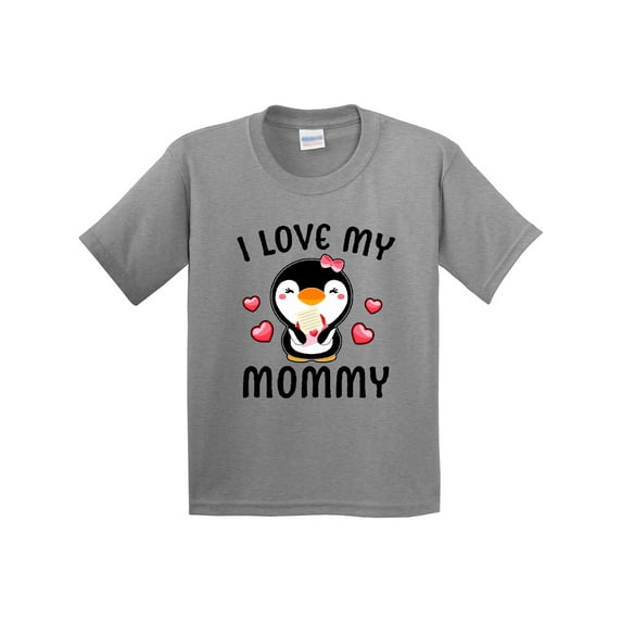 Inktastic I Love My Mommy with Cute Penguin and Hearts Youth T-Shirt