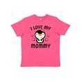 thumbnail image 1 of Inktastic I Love My Mommy with Cute Penguin and Hearts Youth T-Shirt, 1 of 5