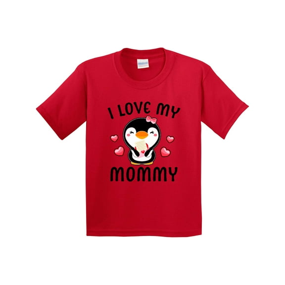 Inktastic I Love My Mommy with Cute Penguin and Hearts Youth T-Shirt