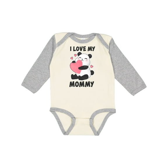 Inktastic I Love My Mommy with Panda Illustration Boys or Girls Long Sleeve Baby Bodysuit
