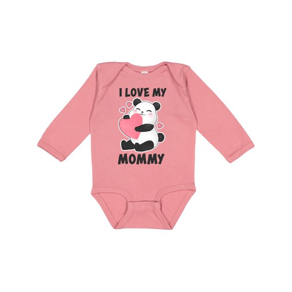 Inktastic I Love My Mommy with Panda Illustration Boys or Girls Long Sleeve Baby Bodysuit