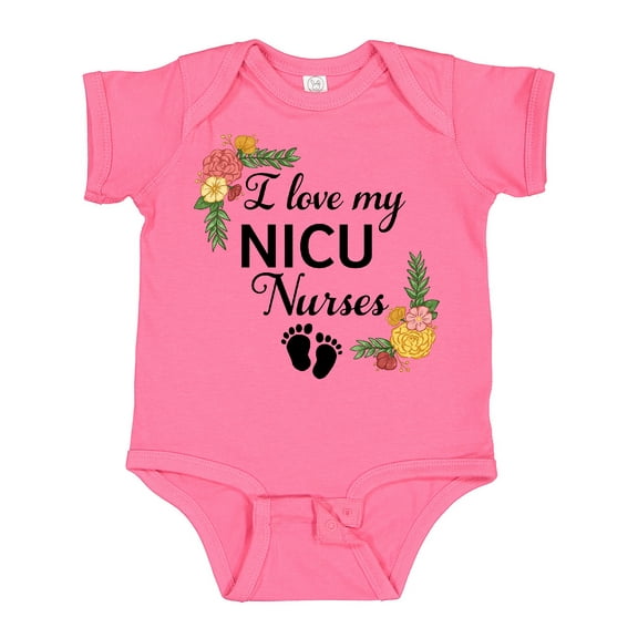 Inktastic I Love My Nicu Nurses with Baby Footprints and Flowers Boys or Girls Baby Bodysuit