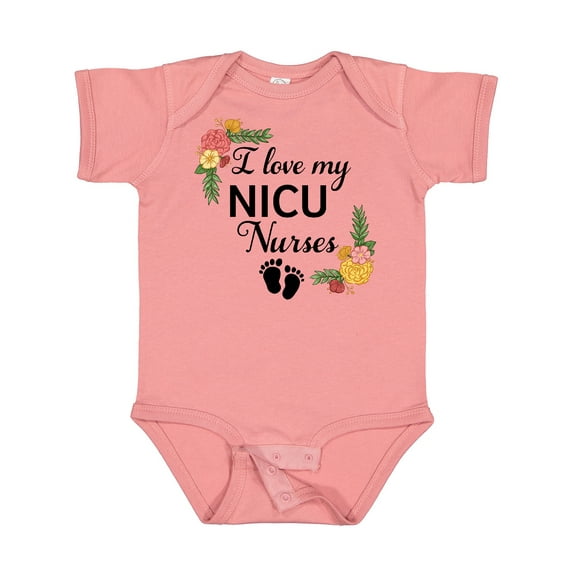 Inktastic I Love My Nicu Nurses with Baby Footprints and Flowers Boys or Girls Baby Bodysuit