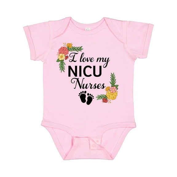Inktastic I Love My Nicu Nurses with Baby Footprints and Flowers Boys or Girls Baby Bodysuit
