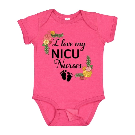 Inktastic I Love My Nicu Nurses with Baby Footprints and Flowers Boys or Girls Baby Bodysuit
