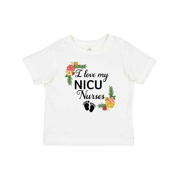 Inktastic I Love My NICU Nurses with Baby Footprints and Flowers Boys or Girls Baby T-Shirt